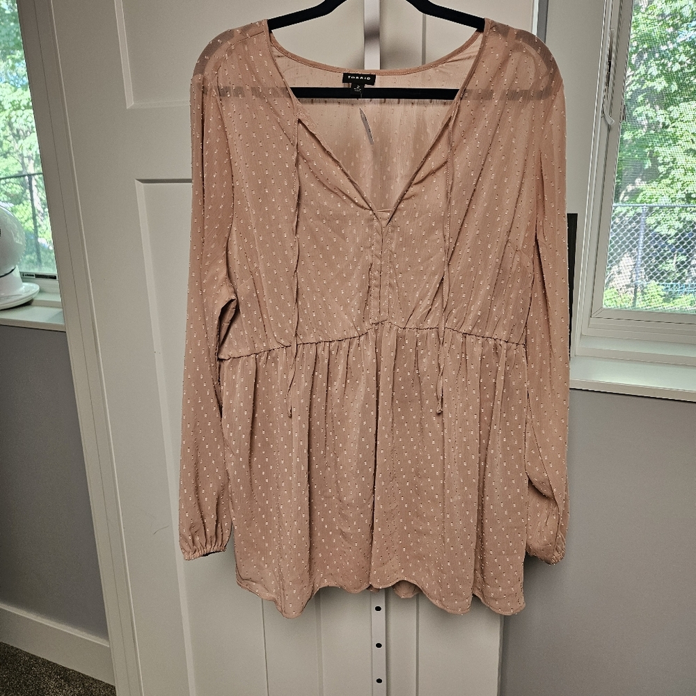 Torrid Blush Pink Long-Sleeve Peasant Top Size 2